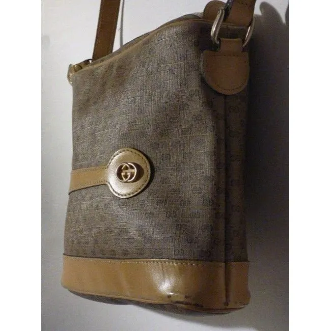 Gucci Vintage Purses Shades Of Brown Leather Coated Canvas Crossbody Bag