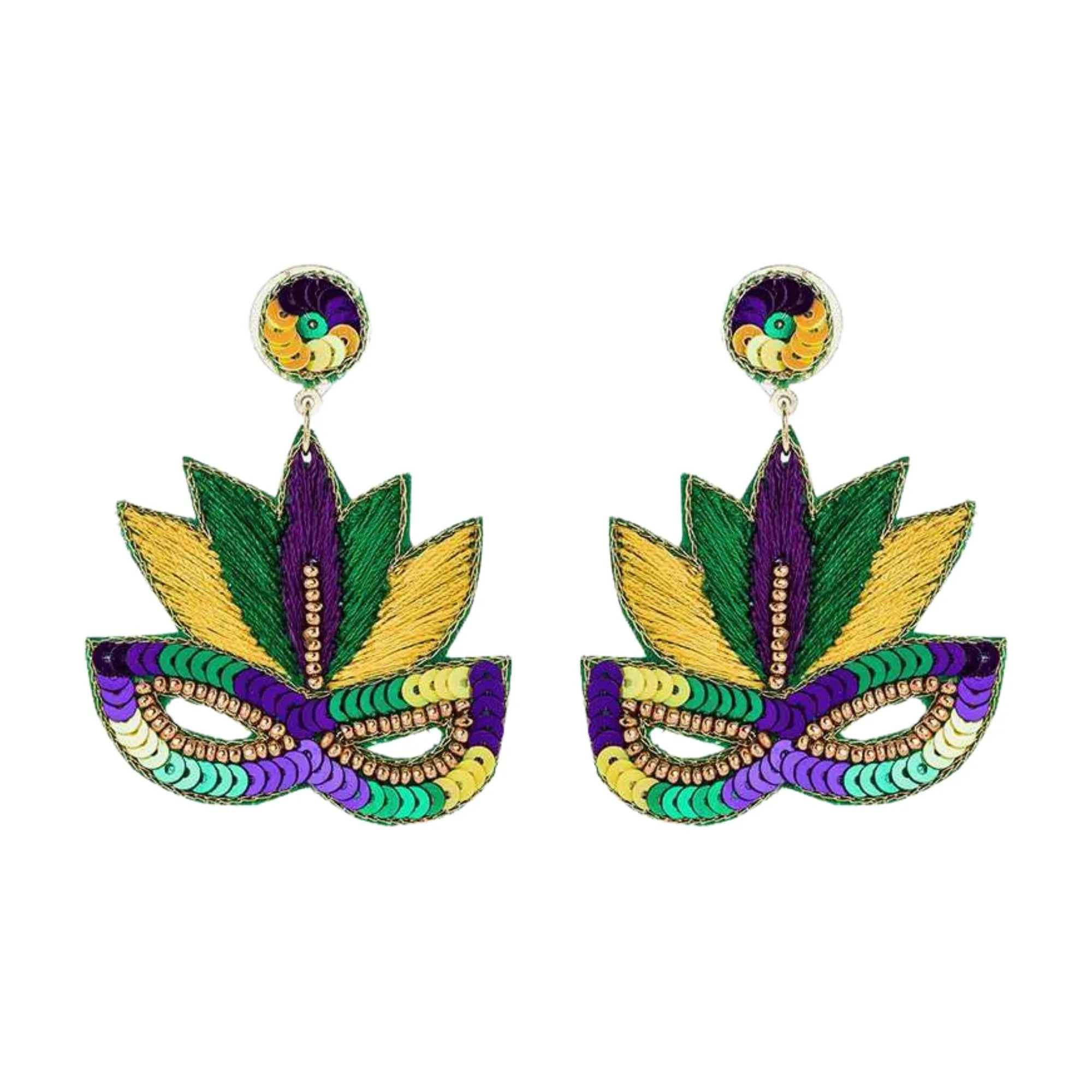Mardi Gras Masquerade Sequins Handmade Festive Statement Dangle Earrings