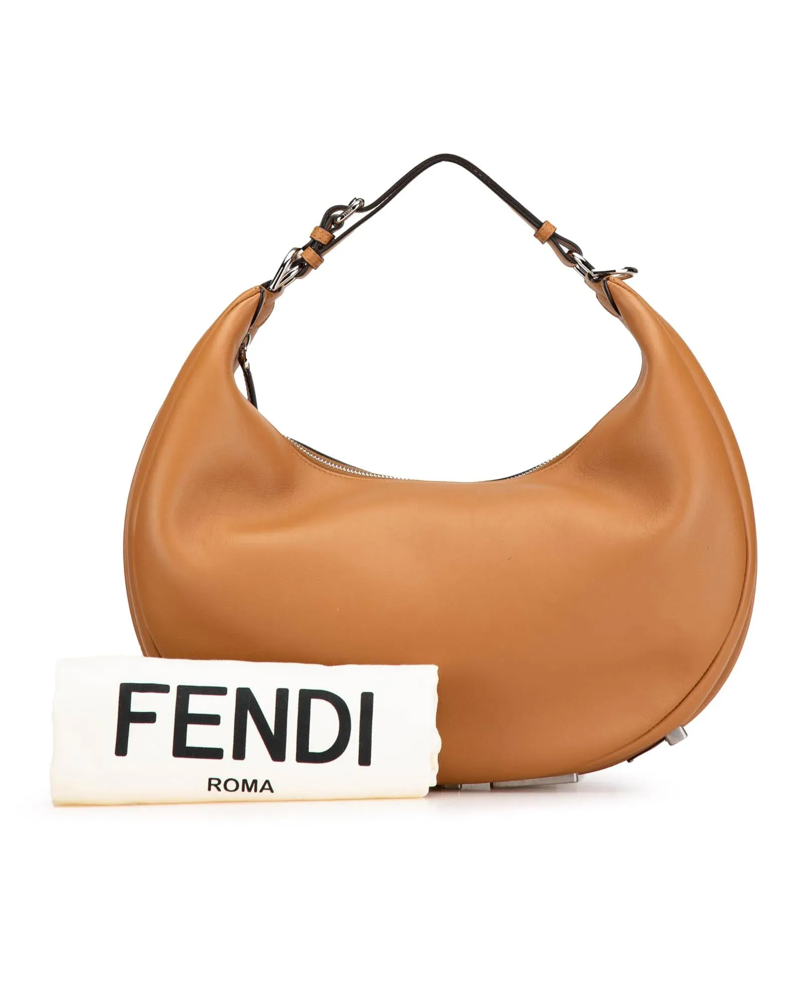 Medium Leather Hobo Bag with Gold-Tone Hardware and Top Zip Closure