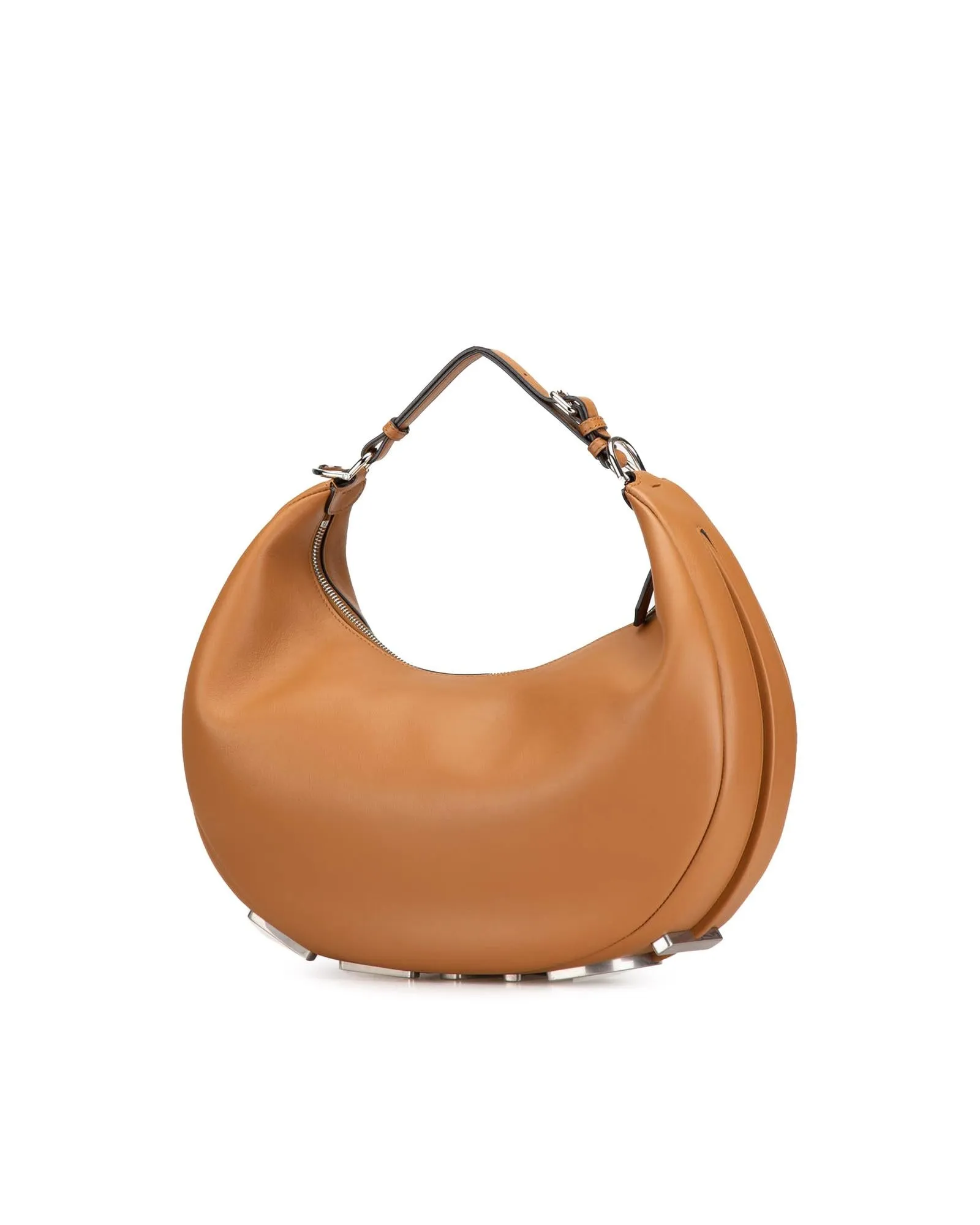 Medium Leather Hobo Bag with Gold-Tone Hardware and Top Zip Closure