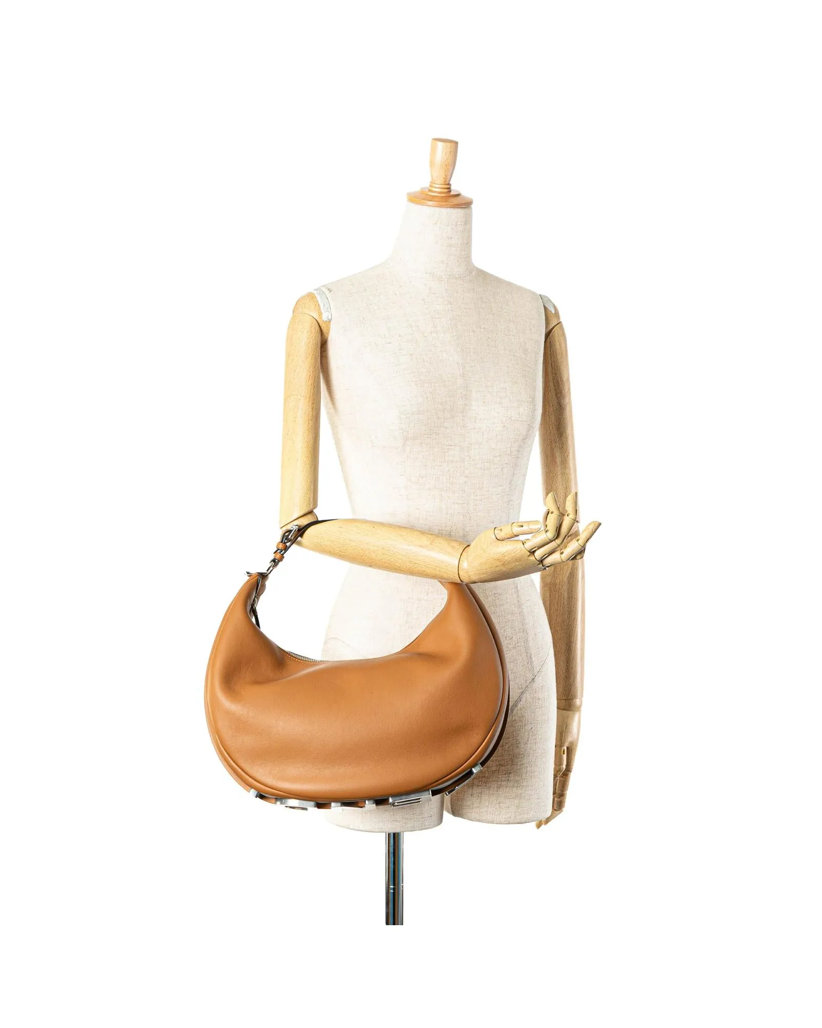 Medium Leather Hobo Bag with Gold-Tone Hardware and Top Zip Closure