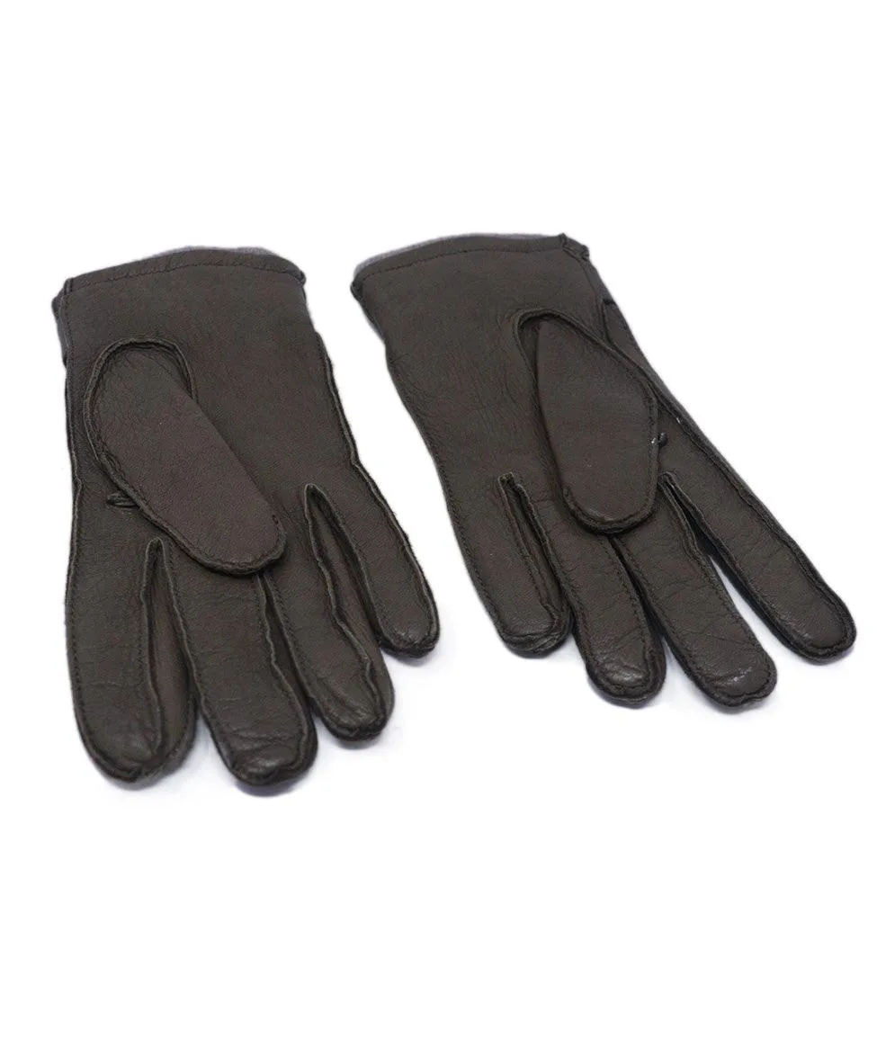 Olive Green Leather & Cashmere Gloves