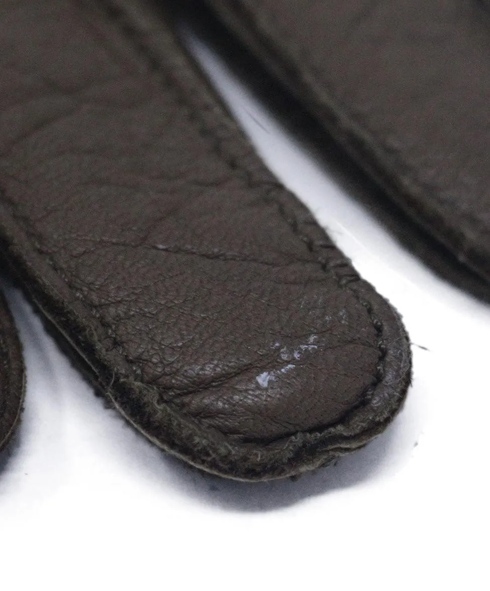Olive Green Leather & Cashmere Gloves