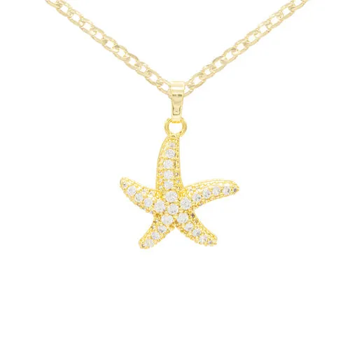Starfish 1 Cubic Zirconia Pendant With 14K Gold Filled Necklace Set