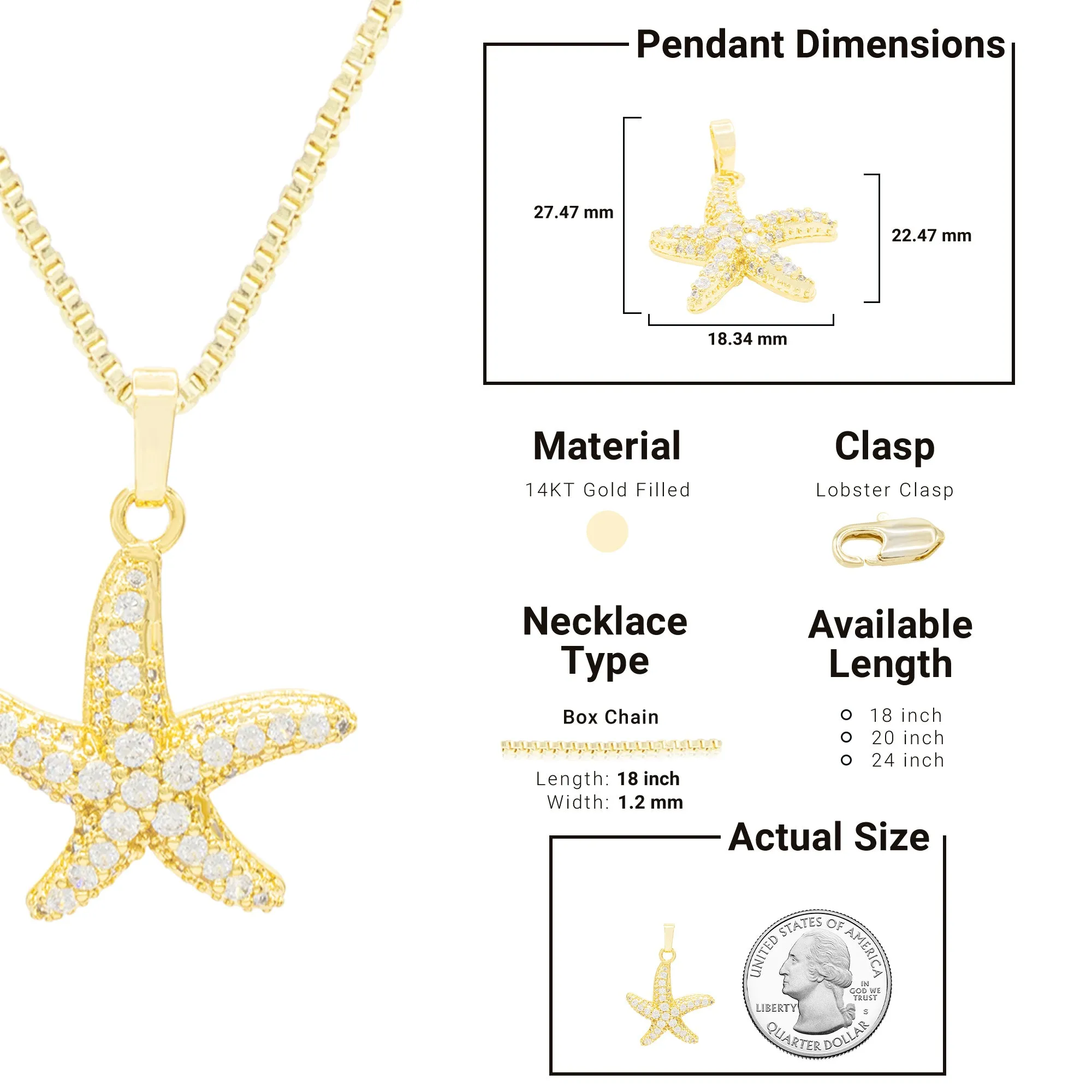 Starfish 1 Cubic Zirconia Pendant With 14K Gold Filled Necklace Set