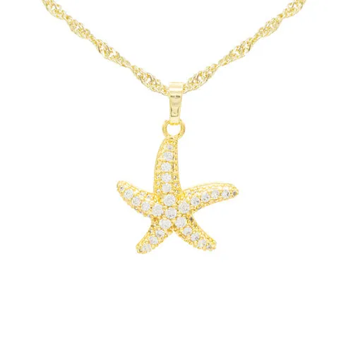 Starfish 1 Cubic Zirconia Pendant With 14K Gold Filled Necklace Set