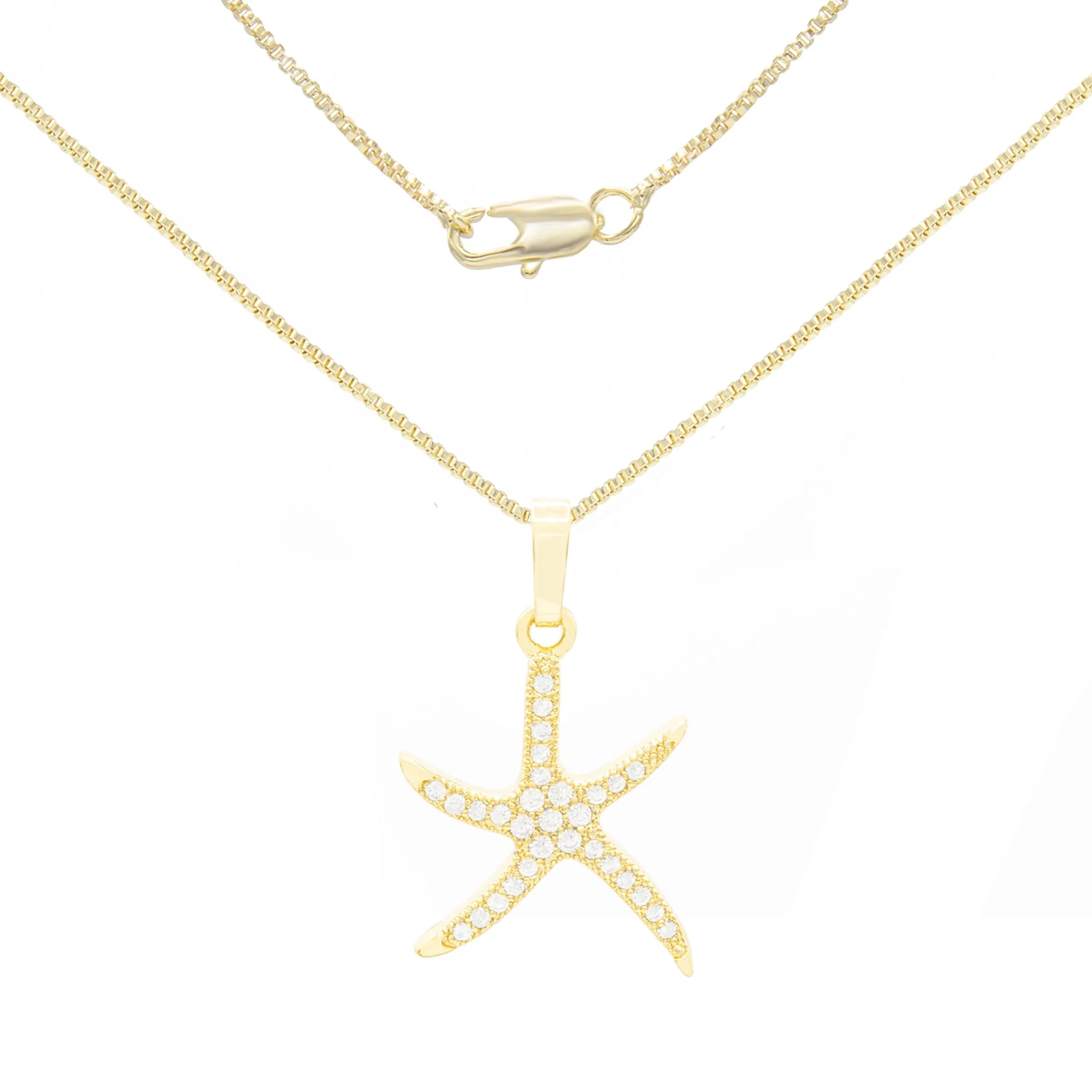 Starfish 2 Cubic Zirconia Pendant With 14K Gold Filled Necklace Set