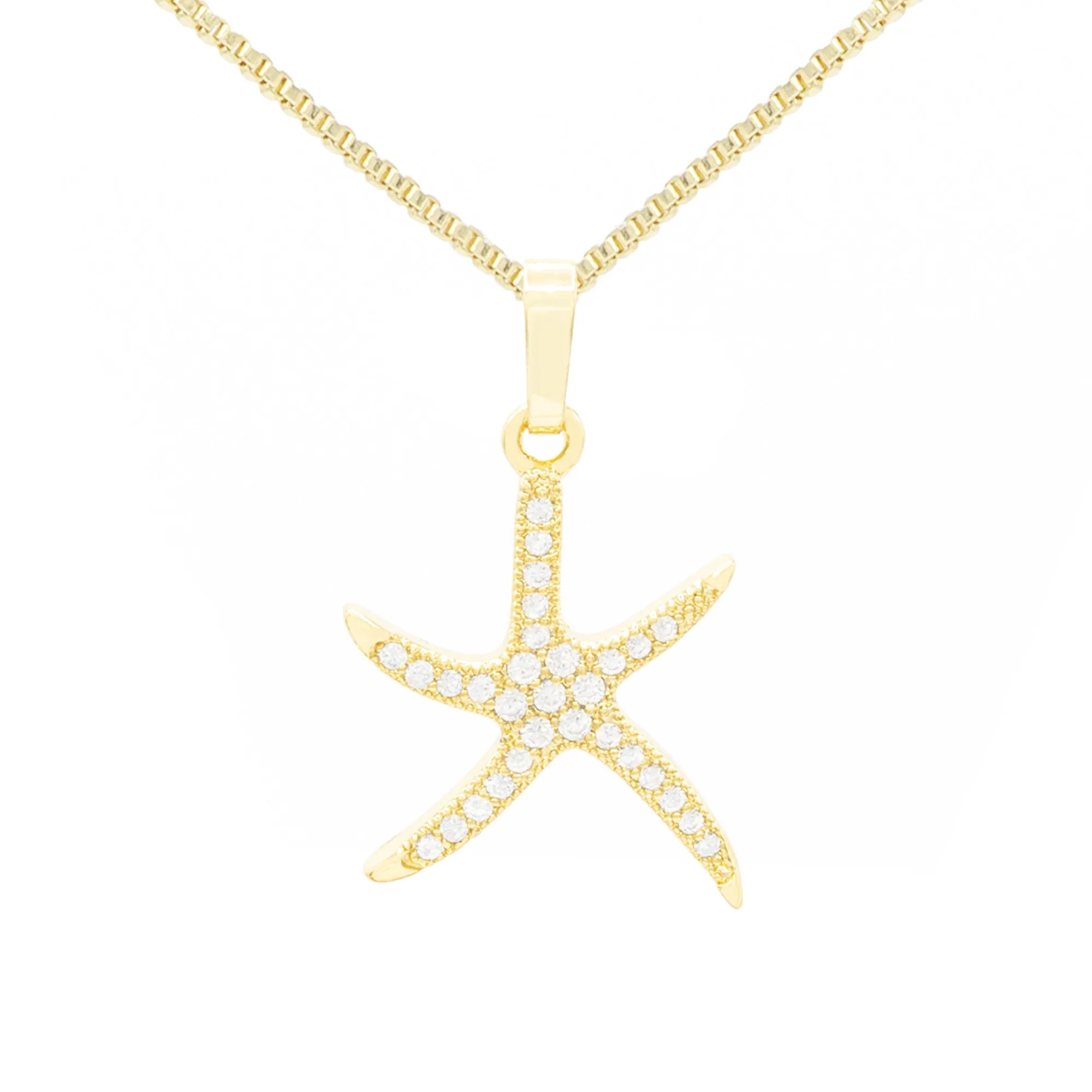 Starfish 2 Cubic Zirconia Pendant With 14K Gold Filled Necklace Set