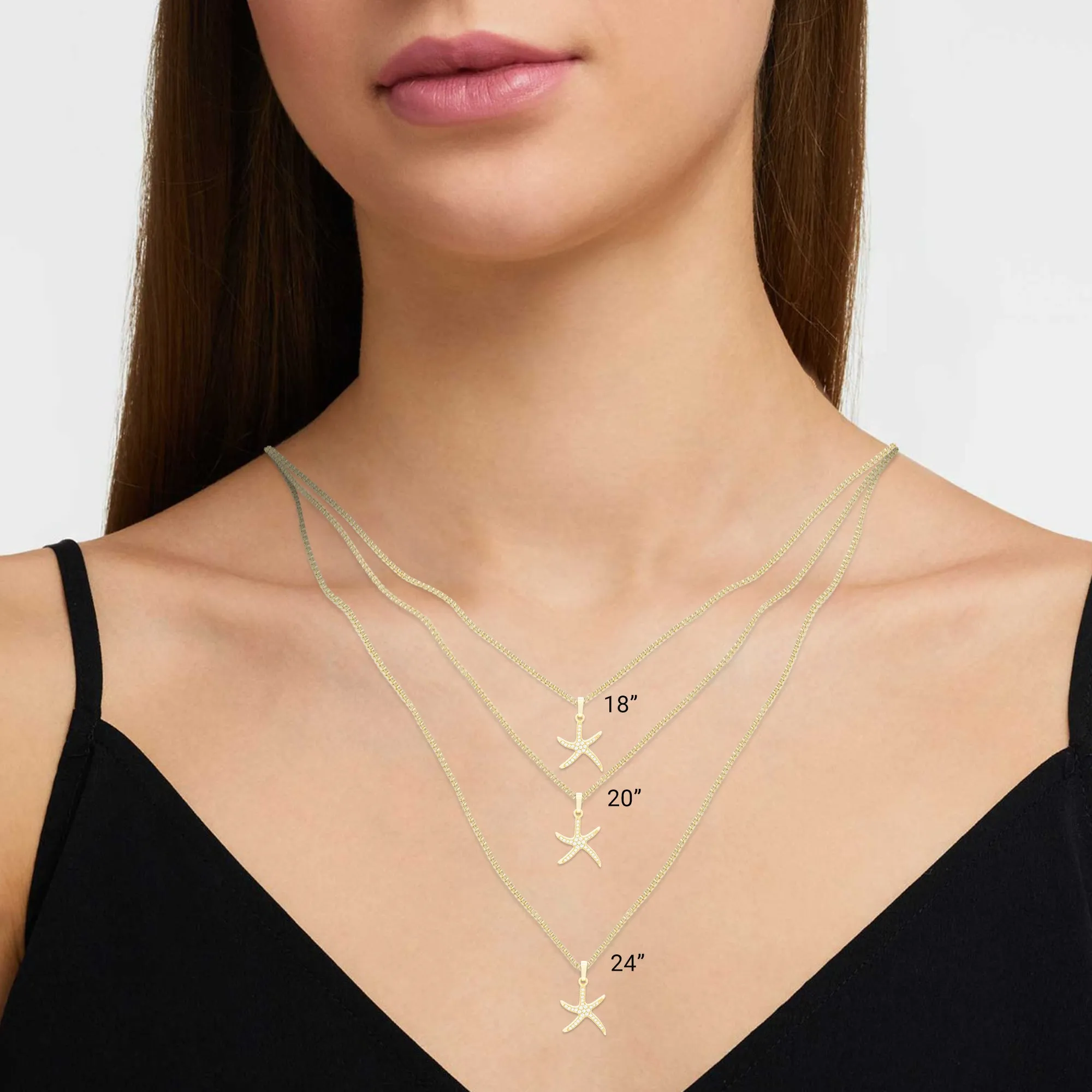 Starfish 2 Cubic Zirconia Pendant With 14K Gold Filled Necklace Set