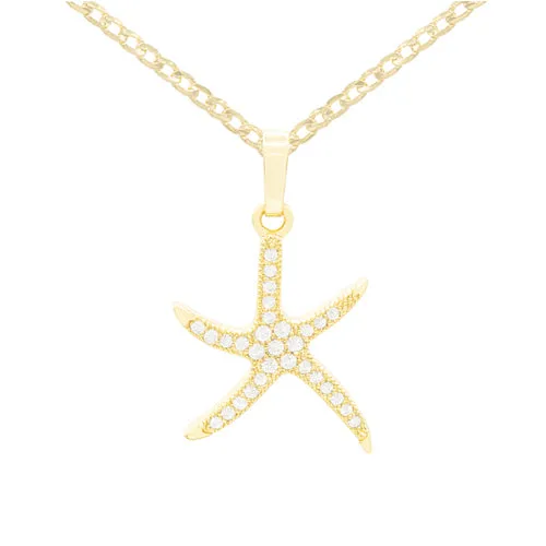 Starfish 2 Cubic Zirconia Pendant With 14K Gold Filled Necklace Set