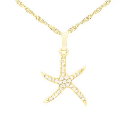 Starfish 2 Cubic Zirconia Pendant With 14K Gold Filled Necklace Set
