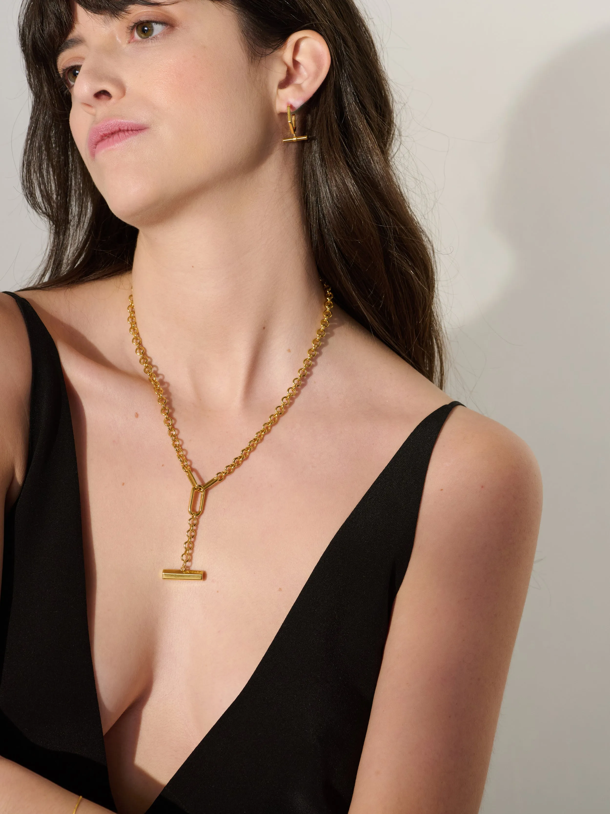 Statement Hardware T-Bar Necklace - Gold - GDN13GP