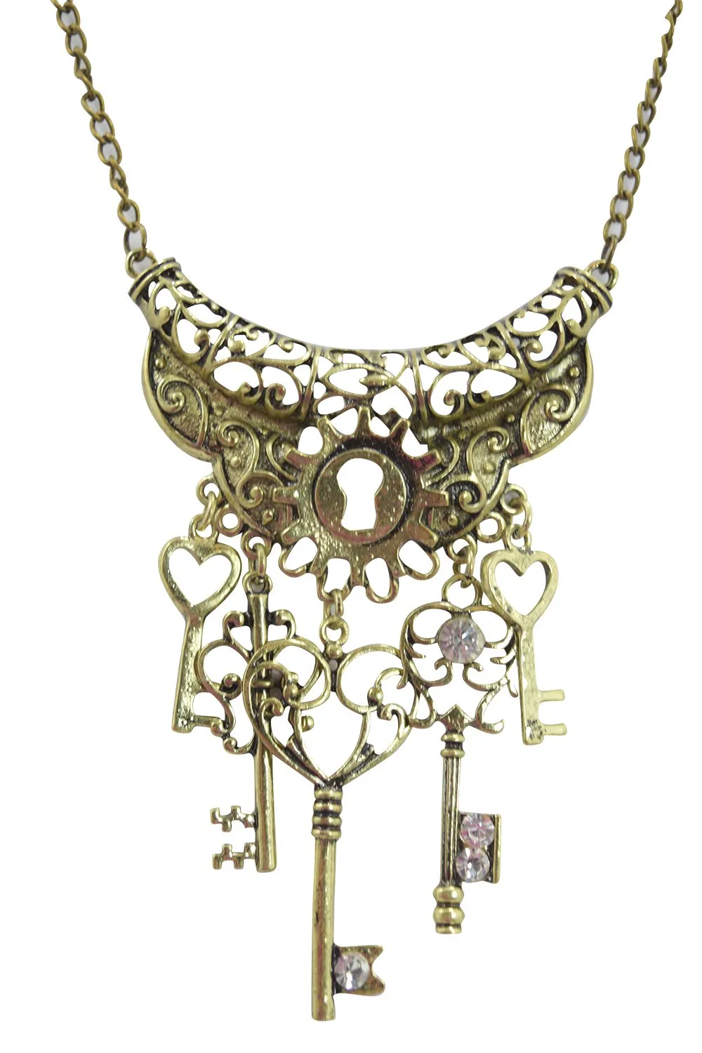 Steampunk Vintage Key To Your Heart Antique Keys and Cog Charm Pirate Keys Necklace