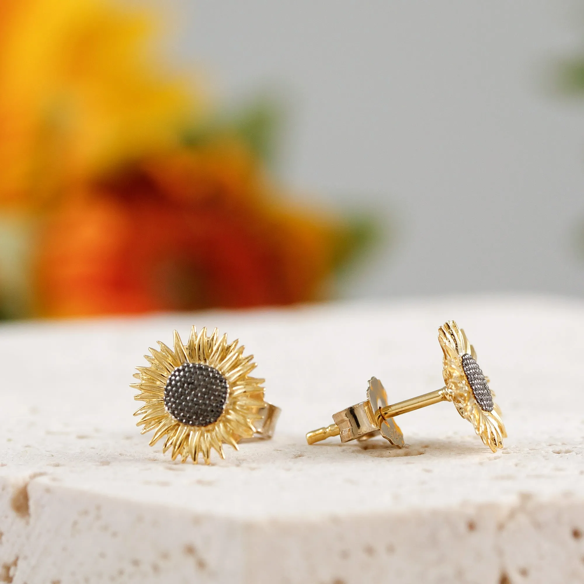 Sunflower Silver & Gold Vermeil Stud Earrings