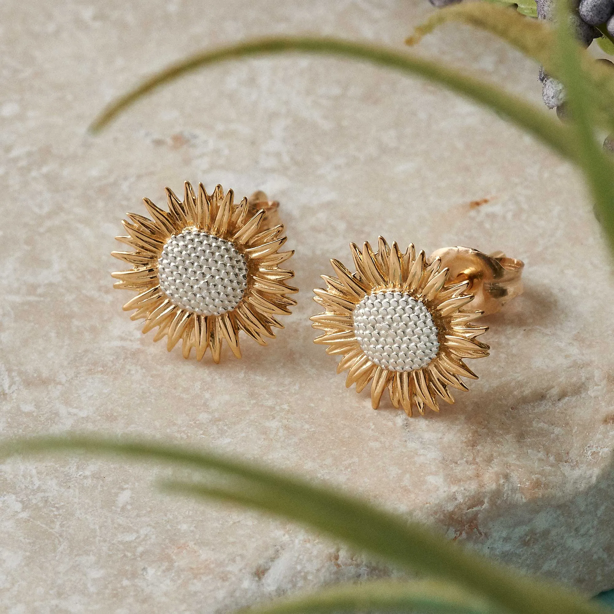 Sunflower Silver & Gold Vermeil Stud Earrings