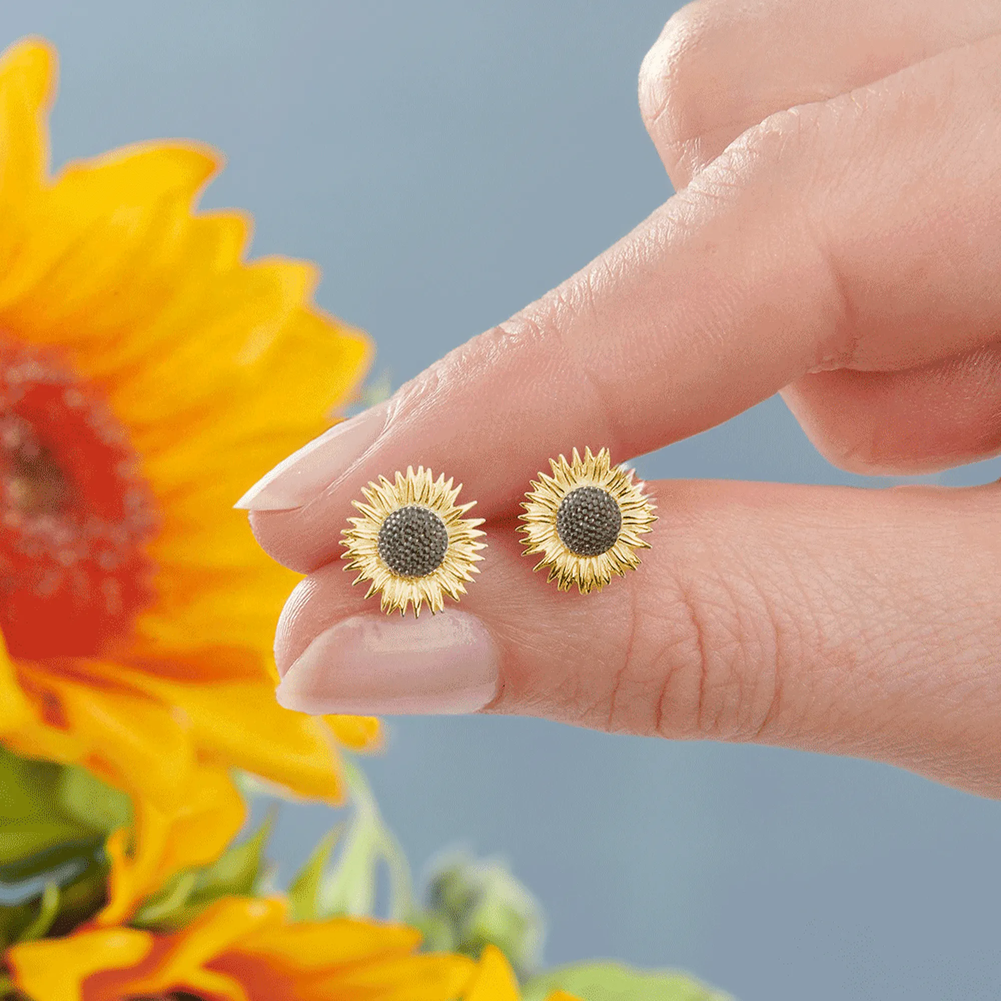 Sunflower Silver & Gold Vermeil Stud Earrings