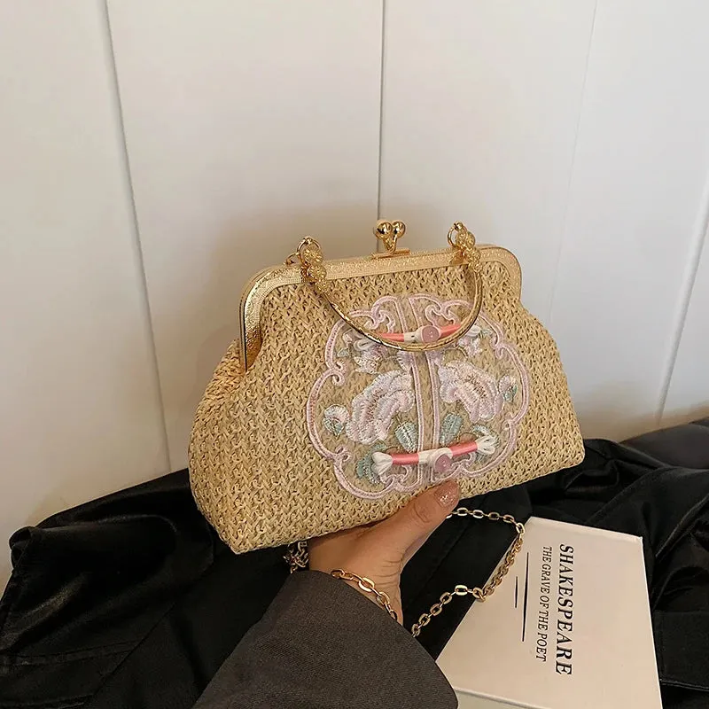 UAKISS  -  Chinese Style Summer Small Straw Bags for Women Handmade Beach Crossbody Bags 2024 Korean Fashion Woven Handbags and Purses