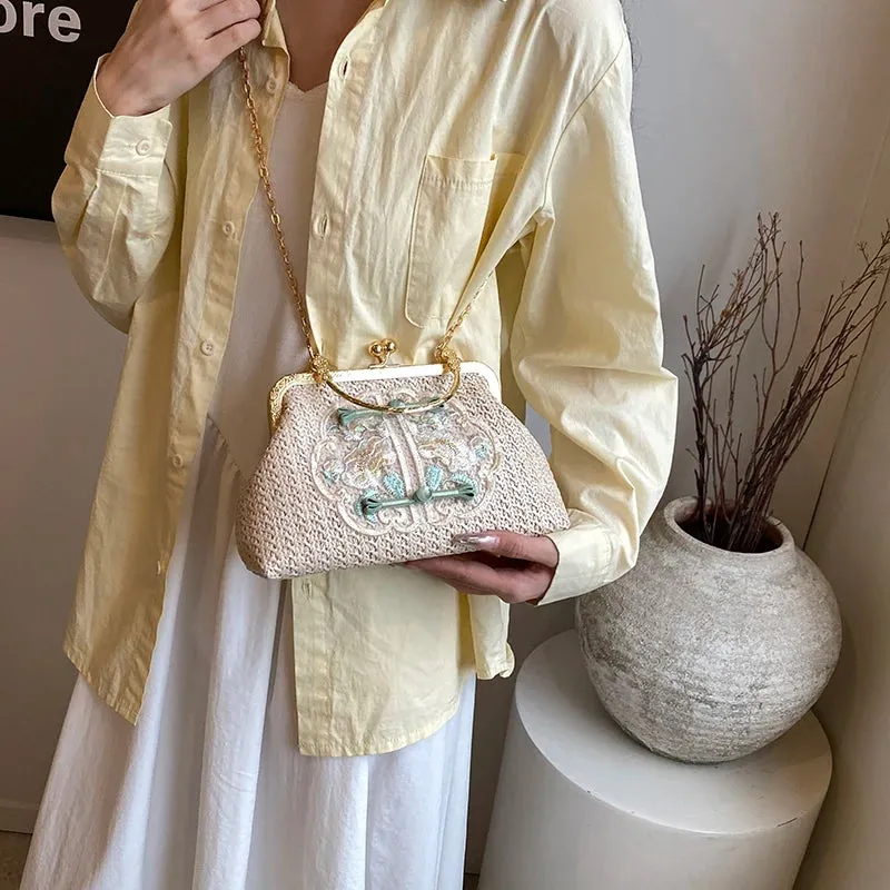 UAKISS  -  Chinese Style Summer Small Straw Bags for Women Handmade Beach Crossbody Bags 2024 Korean Fashion Woven Handbags and Purses
