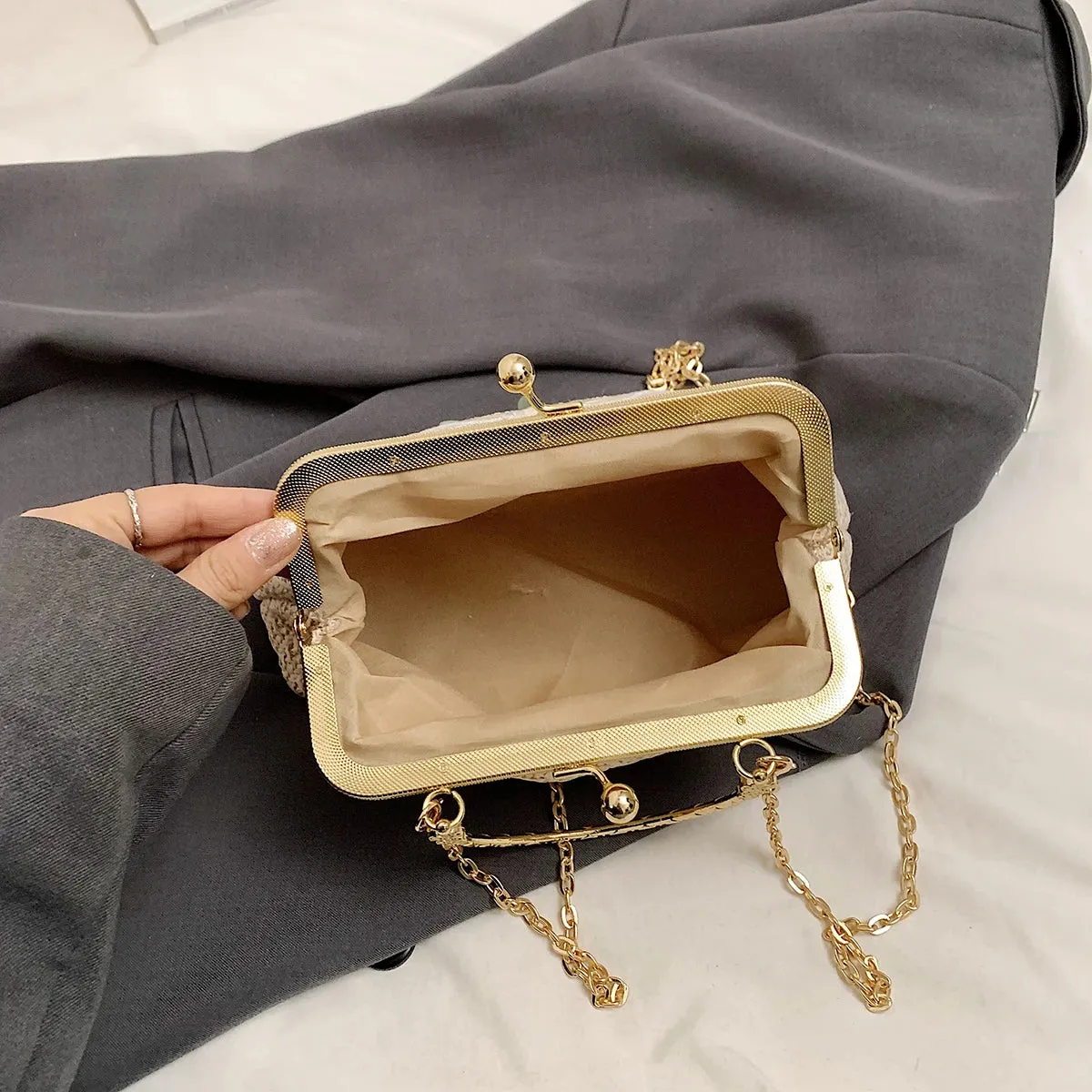 UAKISS  -  Chinese Style Summer Small Straw Bags for Women Handmade Beach Crossbody Bags 2024 Korean Fashion Woven Handbags and Purses