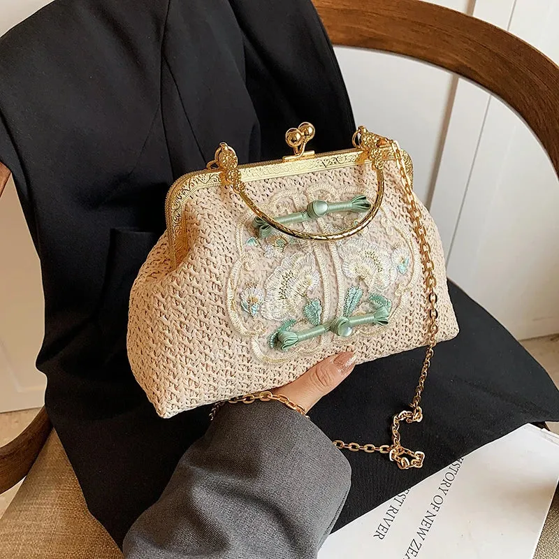 UAKISS  -  Chinese Style Summer Small Straw Bags for Women Handmade Beach Crossbody Bags 2024 Korean Fashion Woven Handbags and Purses