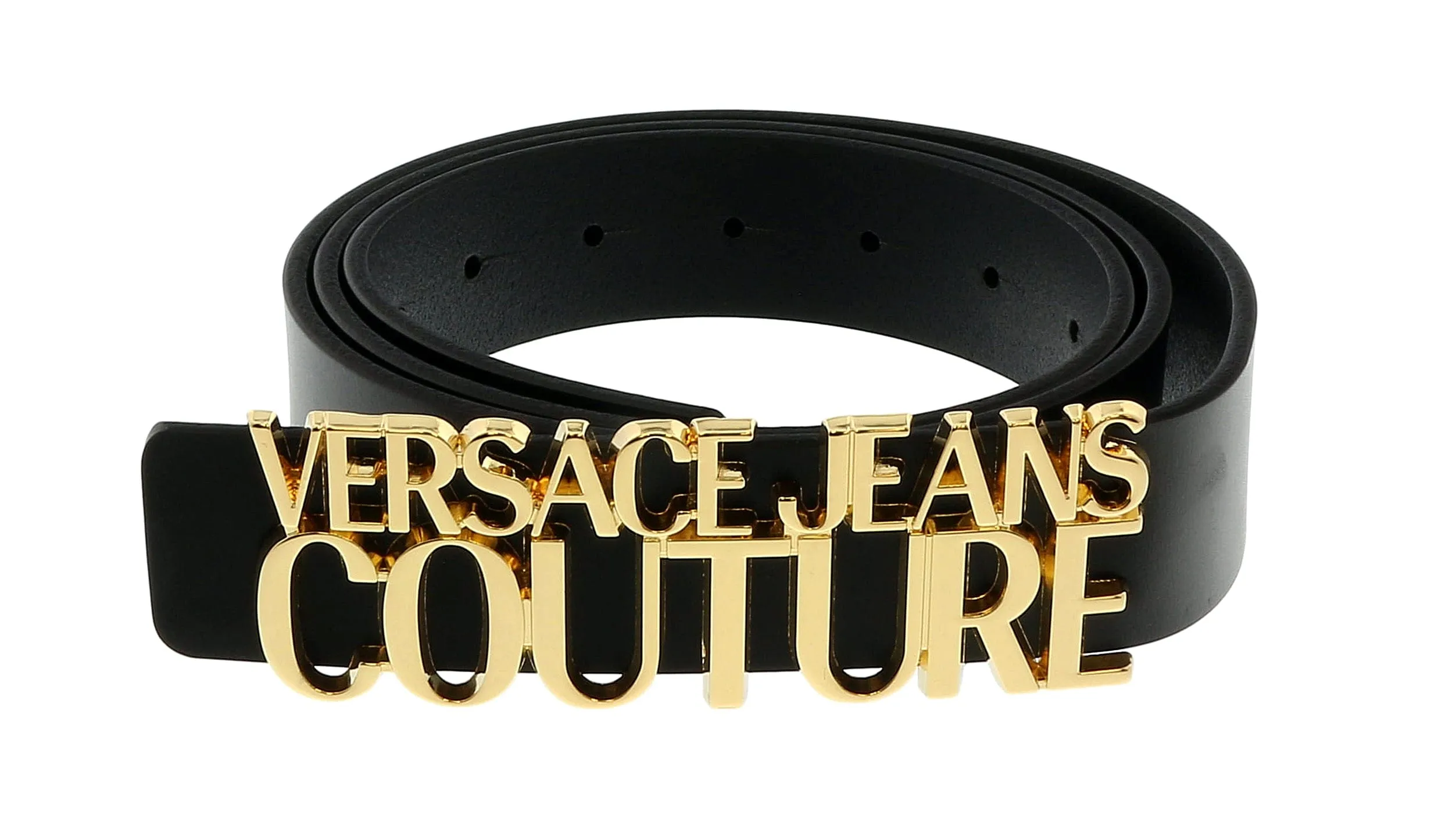 Versace Jeans Couture Black/Gold Lettering Buckle Leather Belt