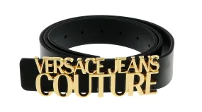 Versace Jeans Couture Black/Gold Lettering Buckle Leather Belt