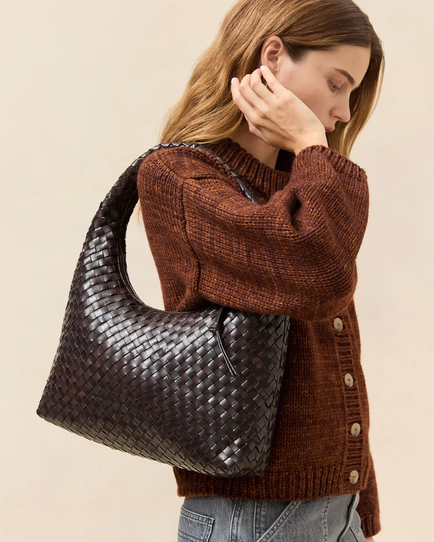 Willow Chocolate Woven Leather Hobo